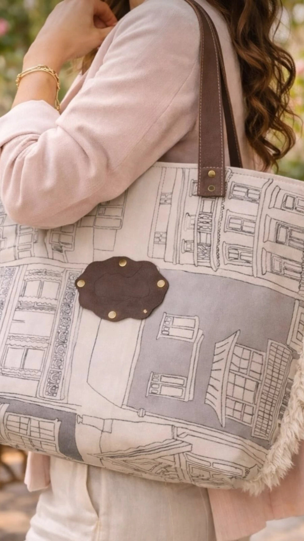 Cabas Luneboheme Archi en toile de lin et coton 45x30x15cm