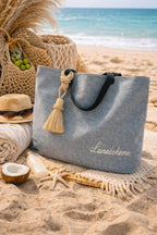 Cabas LuneBohème Denim – Pompon Corde Bohème & Anses Bleu Marine