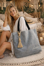 Cabas LuneBohème Denim – Pompon Corde Bohème & Anses Bleu Marine