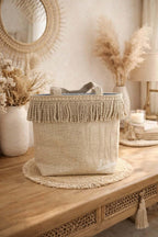 Cabas LuneBohème Jute Naturelle – Frange Moulinée & Détails Rayés Bleu