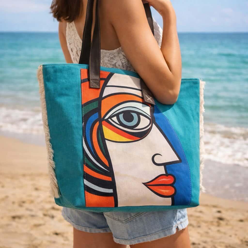 Cabas LuneBohème Turquoise – Face Artistique & Franges Bohèmes