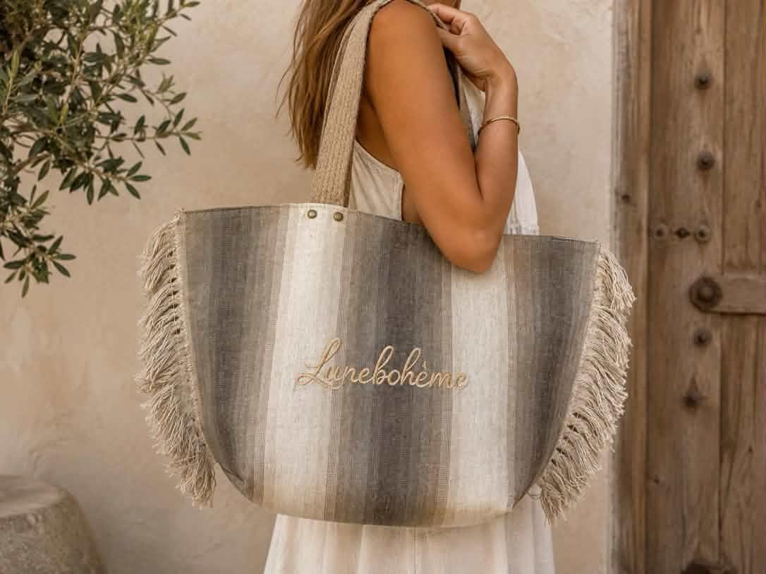 Cabas Bohème Rayé à Franges – Luneboheme