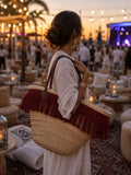 Panier Grenat – Franges moulinées en toile de jute & housse en organza